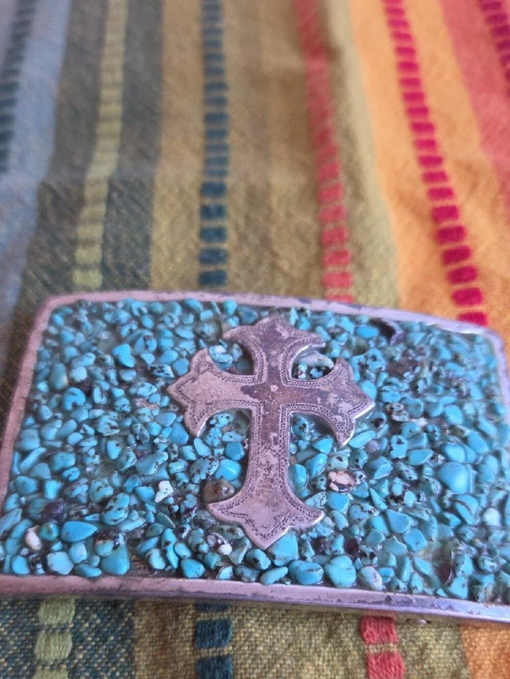 Turquoise Stone Cross Belt Buckle for Men